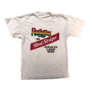 Vintage Red Stripe Reggae Shirt Mens Medium White Jamaica Beer Graphic Promo 90s
